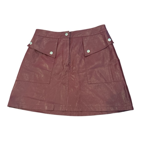 ZARA Garnet Faux Leather Mini Skirt Sz M Maroon Fall Pockets Chic - Picture 9 of 13